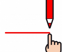 Piktogramm, dass eine rote Linie zeigt, auf deren Ende rechts ein roter Stift zeigt. Unterhalb des Stifts zeigt eine Hand mit dem Zeigefinger auf das Ende der Linie.