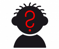 Piktogramm, das eine schwarze Figur mit rotem Fragezeichen auf dem Kopf zeigt