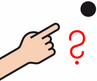 Piktogramm, das eine Hand mit ausgestrecktem Zeigefinger zeigt, die auf einen schwarzen Punkt zeigt. Darunter befindet sich ein rotes Fragezeichen.