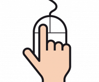 Piktogramm einer Hand, die auf einer Computermaus mit dem Zeigefinger klickt.