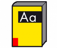Piktogramm, das ein gelbes Wörterbuch zeigt.