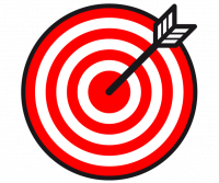 Piktogramm einer rot-weißen Zielscheibe, in deren Mitte ein Pfeil steckt.